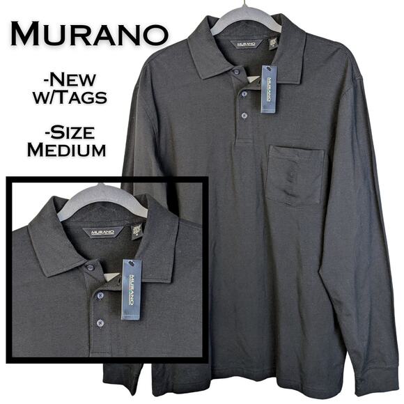 NEW Murano Black Stretch Cotton Long Sleeve Golf Casual Polo Luxury Size Medium - Picture 1 of 9